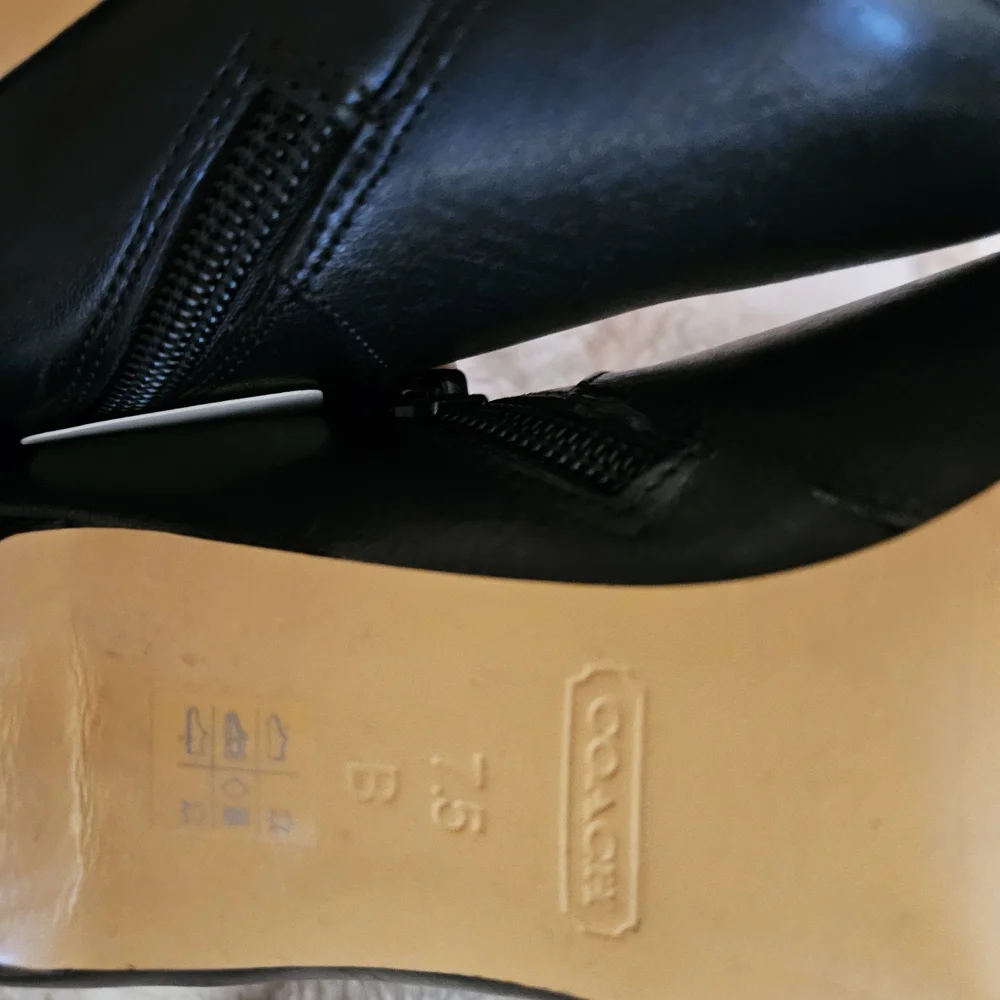 Coach Black Leather Ankle Boots with Gold Accents - Picture 3 of 8